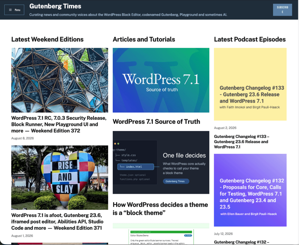 Gutenberg Times: WordPress 7.1 arrives at WordCamp US, Abilities API for developers, and a new theme for Gutenberg Times and more — Weekend Edition #373
